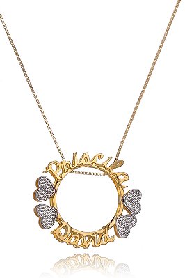 Colar Personalizado Mandala Com Nomes E Os Corações Em Ródio