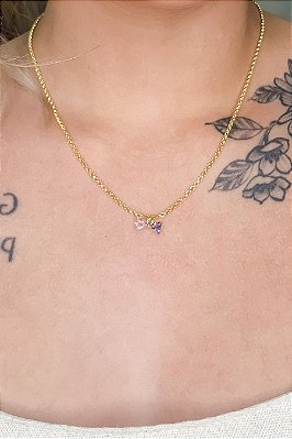 Colar Elo Português Pingente De Laço Com Zircônia Banhado Em Ouro 18k