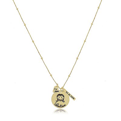 Colar Personalizado Com Nome E Data De Nascimento Folheado Em Ouro 18k