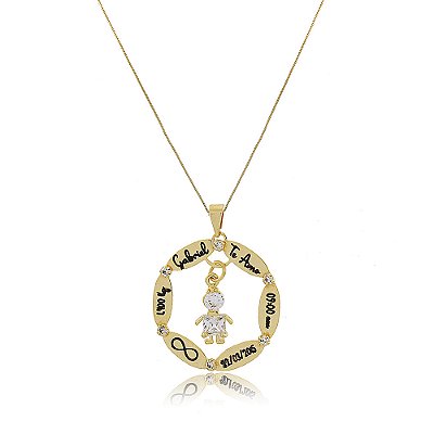 Colar Personalizado Mandala Com Dados Nascimento Folheado Em Ouro 18k