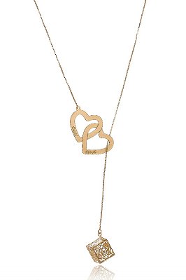 Colar Personalizado Regulável Corações Com Cubo Trabalhado