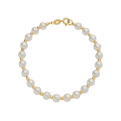Pulseira Dourada de Pérolas e Bolinhas