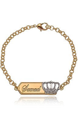 Pulseira Personalizada Chapada Com Nome E Coroa Folheado Em Ouro 18k