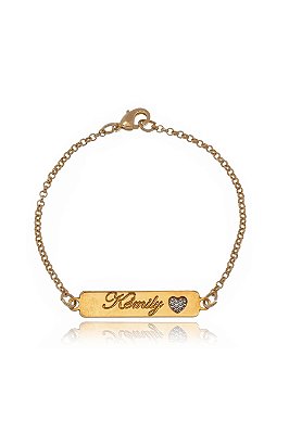 Pulseira Personalizada Com Nome Chapado E Símbolo Lateral Folheado Em Ouro 18k