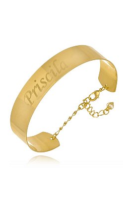 Pulseira Rígida Grossa Com Nome Folheado Em Ouro 18k