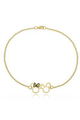 Pulseira Personalizada Mickey E Miney  Folheado Em Ouro18k