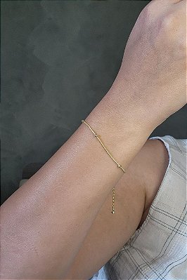 Pulseira Corrente Lisa Com Bolinhas Banhado Em Ouro 18k