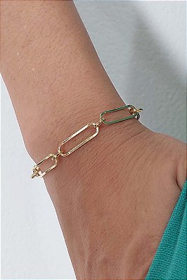 Pulseira De Elos Intercalados Com Círculo Banhado Em Ouro 18k