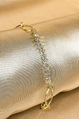 Pulseira Com Aros Ovais E Strass Banhado Em Ouro 18k