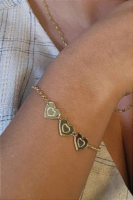 Pulseira Com Chapa De Coração Banhado Em Ouro 18k