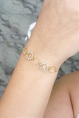 Pulseira Regulável Com Arcos Trabalhados Banhado Em Ouro 18k