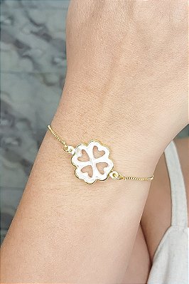 Pulseira Ajustável Com Trevo De Quatro Folhas De Madrepérola