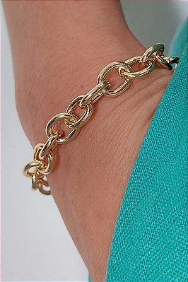 Pulseira Com Elo Oval Médio Banhados Em Ouro 18k
