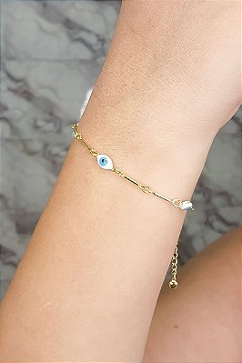 Pulseira Com Olho Grego Banhado Em Ouro 18k
