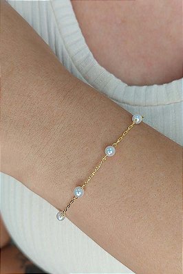 Pulseira Infantil Com Pérolas Banhado Em Ouro 18k