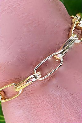 Pulseira De Elos Intercalados Grandes Banhados A Ouro 18k