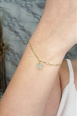 Pulseira Com Coração De Zircônias Coloridas Banhado A Ouro 18k