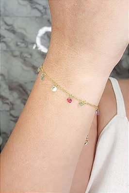 Pulseira De Zircônias Coloridas Banhado A Ouro 18k