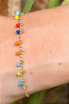 Pulseira Infantil De Pedrinhas Coloridas Banhado A Ouro 18k