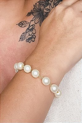 Pulseira Corrente De Pérolas Banhado Em Ouro 18k