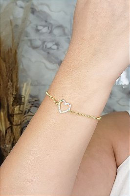 Pulseira Com Pingente De Coração Em Zircônias Coloridas Banhado Em Ouro 18k