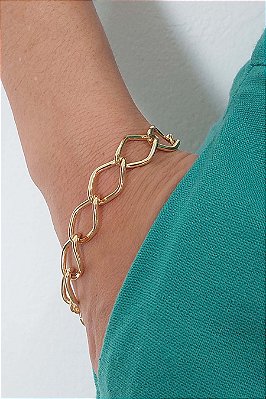 Pulseira Elo Losango Com Fecho Boia Banhado Em Ouro 18k