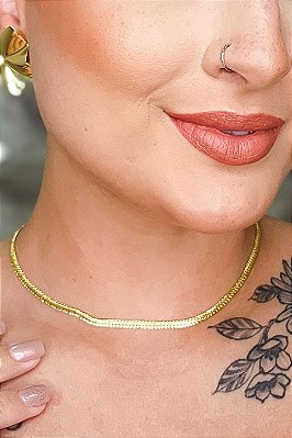Choker Com Corrente Trabalhada Banhado Em Ouro 18k