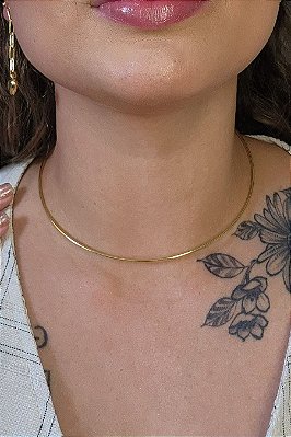 Choker Circular Aro Fino Banhado Em Ouro 18k