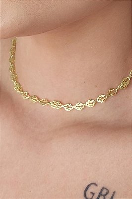 Choker Com Folhas Banhado Em Ouro 18k