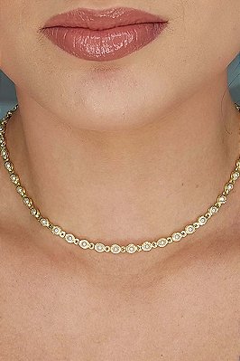 Choker Com Corrente De Mini Pérolas Banhado Em Ouro 18k