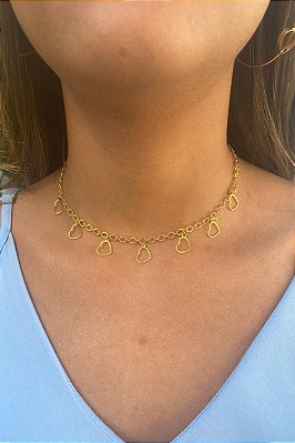 Choker Com Corações Banhado Em Ouro 18k