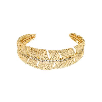 Bracelete Dourado de Pena Cravejado de Zircônia