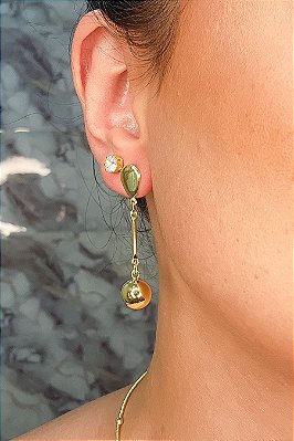 Brinco Médio Com Fio E Bola Dourada Banhado Em Ouro 18k