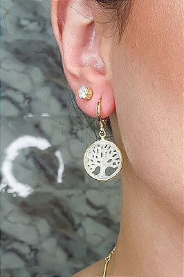 Brinco Argolinha árvore De Vida Banhado Em Ouro 18k