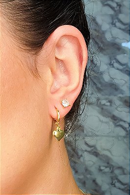 Brinco Argolinha Com Coração Grande Banhado Em Ouro 18k