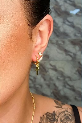 Brinco Argolinha Pequena Dupla Cruz Banhado Em Ouro 18k