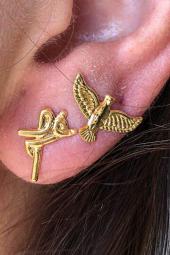 Brinco Duo Com Brincos Religiosos Banhado Em Ouro 18k