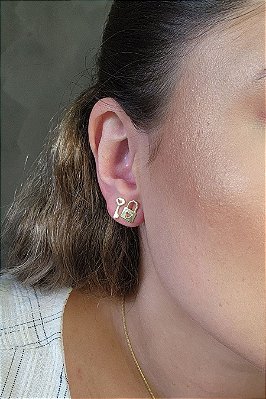 Brinco Duo Chave E Cadeado Banhado Em Ouro 18k