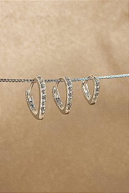 Trio De Argolinha Triângulo Com Zircônia Em Prata 925