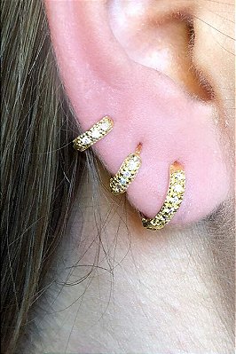 Trio De Argolinhas Com Zirconia Banhado Em Ouro 18k