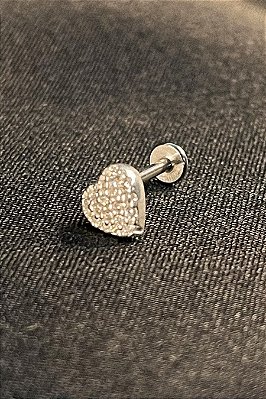 Piercing De Coração Trabalhado Com Mini Zircônias Em Prata 925