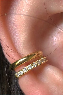 Piercing Fake Duas Tiras Lisa E Outra Com Zircônias Banhado Em Ouro 18k