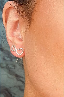 Duo Coração Vazado Em Prata 925