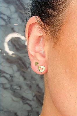 Duo Coração Pequeno E Coração Vazado Trabalhado Banhado Em Ouro 18k