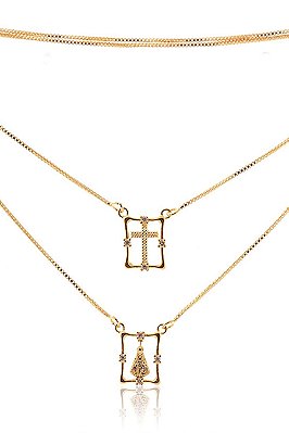 Escapulário Nossa Senhora Aparecida Com Zircônia Banhado Em Ouro 18k