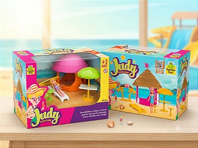 Playset Judy Aqua Park Brinquedo para Crianças com Cabana Espreguiçadeira Guarda-sol e Mini Bar Temático para Brincar na Praia