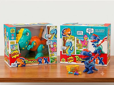 Tchuco Rex Dinossauro de Montar e Desmontar Brinquedo Educativo para Crianças com Peças Coloridas e Divertidas