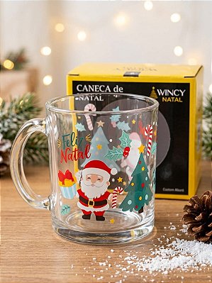 Caneca de Vidro Feliz Natal 320ml Desing Encantador e Caixa Temática Presente Perfeito