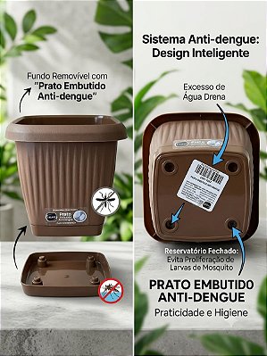 Vaso com Prato Anti Dengue para Plantas - Proteção Estilosa e Prática para Sua Casa - Mantenha sua Familia Segura e seu Ambiente Saudável