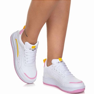 Tênis Casual Feminino Branco com Detalhes Coloridos